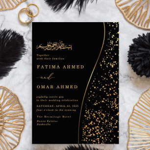Black Romantic Gold Glitzer Islamische Hochzeit Einladung