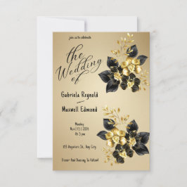Black Romantic Gold Orchids Blumenhochzeit Einladung