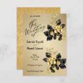 Black Romantic Gold Orchids Blumenhochzeit Einladung (Vorne/Hinten)