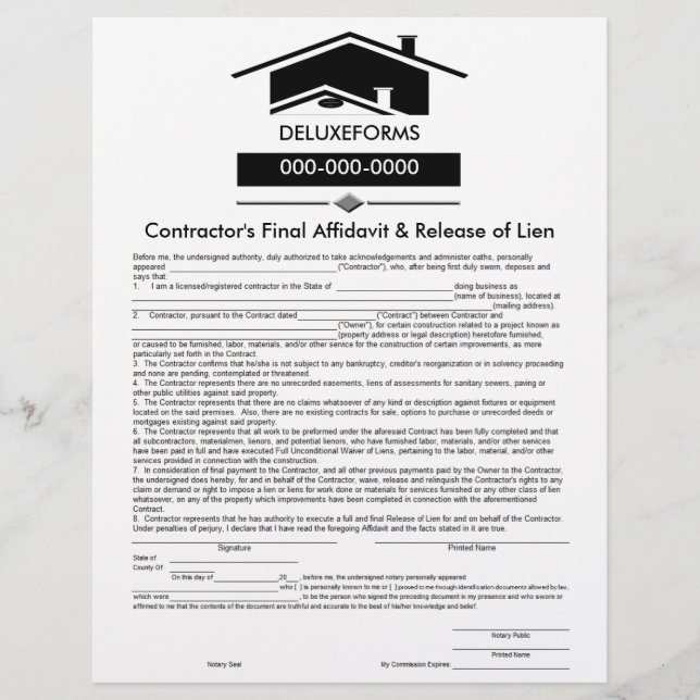 Black Roof Final Affidavit & Release Lien Form (Vorderseite)