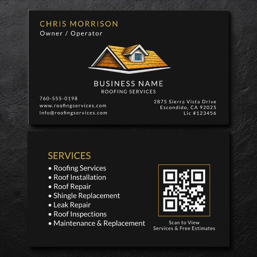Black Roofer Dachdecker QR Code Visitenkarte
