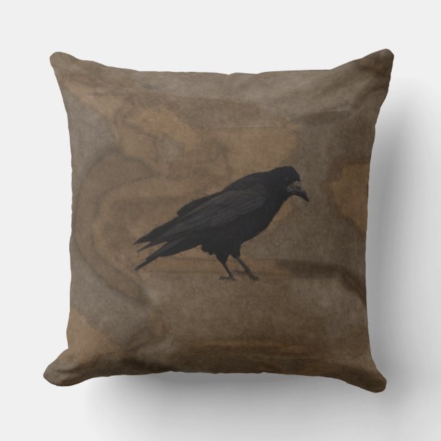 Black Rook British Corvid und rustikaler Hintergru Kissen (Vorderseite)