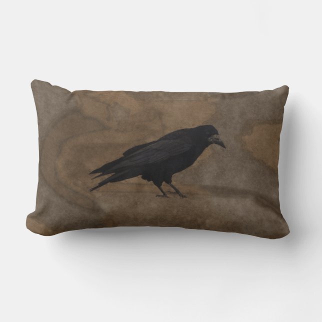 Black Rook British Corvid und rustikaler Hintergru Lendenkissen (Vorderseite)