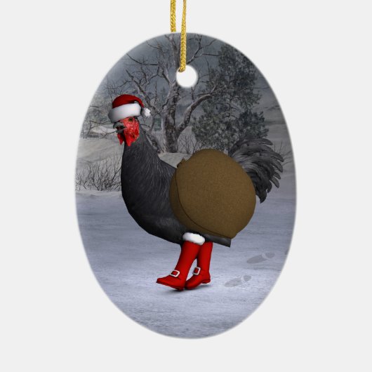Black Rooster Santa Claus Keramik Ornament (Hinten)