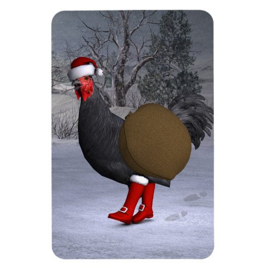 Black Rooster Santa Claus Magnet (Vertikal)
