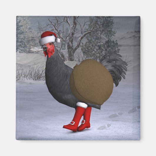 Black Rooster Santa Claus Magnet (Vorne)