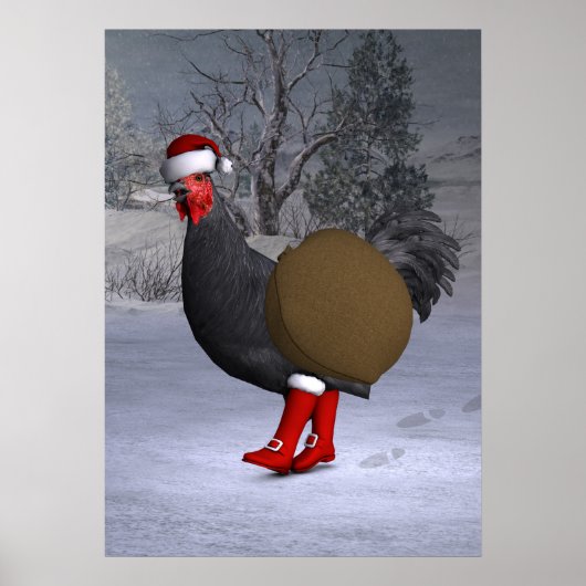 Black Rooster Santa Claus Poster (Vorne)