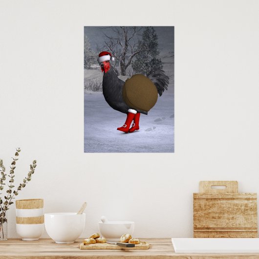 Black Rooster Santa Claus Poster (Küche)
