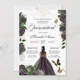 Black Rose Butterfly Mariposa Quinceanera Einladung