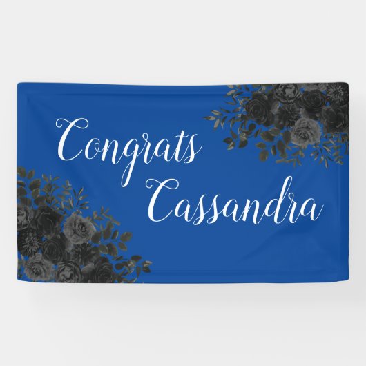 Black Rose Dark Gothic Graduation Party Blue Banner (Horizontal)