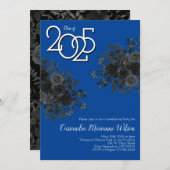 Black Rose Dark Gothic Graduation Party Blue Einladung (Vorne/Hinten)