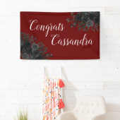 Black Rose Dark Gothic Graduation Party Maroon Banner (Insitu)