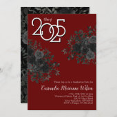 Black Rose Dark Gothic Graduation Party Maroon Einladung (Vorne/Hinten)