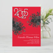 Black Rose Dark Gothic Graduation Party Red Einladung (Stehend Vorderseite)