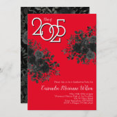 Black Rose Dark Gothic Graduation Party Red Einladung (Vorne/Hinten)