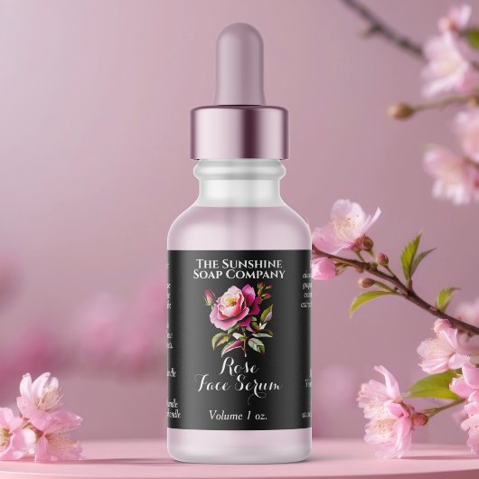 Black Rose Dropper bottle label 2.375 x 1.25 Adressaufkleber