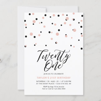 Black & Rose Gold 21. Geburtstag Party Einladung