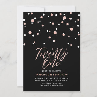 Black & Rose Gold 21. Geburtstag Party I Einladung