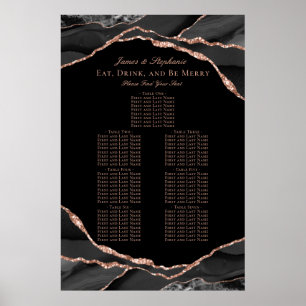 Black Rose Gold Achat Hochzeits-Sitzplan Poster