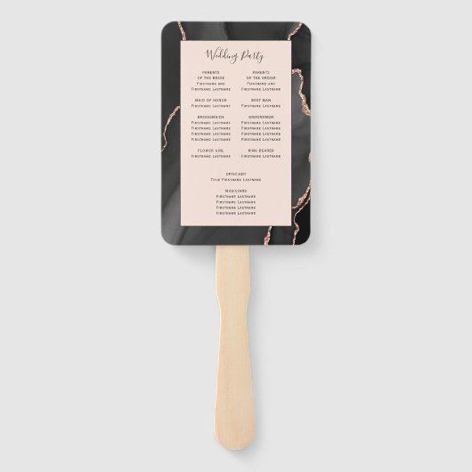 Black Rose Gold Agate Blush Hochzeitsprogramm Fächer (Rückseite)