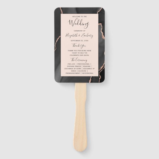 Black Rose Gold Agate Blush Hochzeitsprogramm Fächer (Vorderseite)