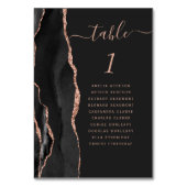 Black Rose Gold Agate Dark Guest Names Wedding Tischnummer (Vorderseite)
