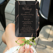 Black Rose Gold Agate Dark Wedding Program Fächer