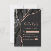 Black Rose Gold Agate Dark Wedding RSVP Karte (Vorderseite)