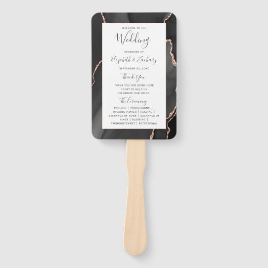Black Rose Gold Agate Hochzeitsprogramm Fächer (Vorderseite)