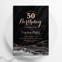 Black Rose Gold Agate Marble 50. Geburtstag