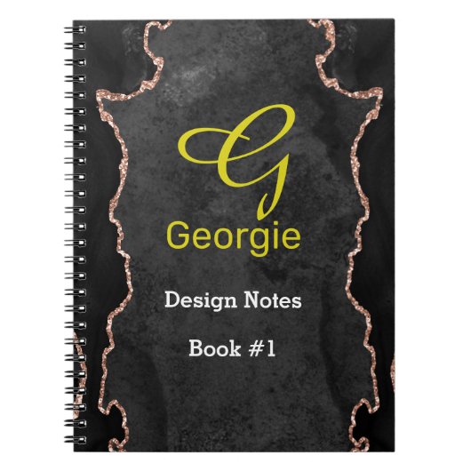 Black & Rose Gold Agate Notebook Notizblock (Vorderseite)
