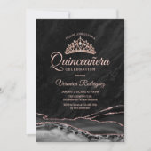 Black Rose Gold Agate Quinceanera Einladung (Vorderseite)