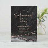 Black Rose Gold Agate Retirement Party Einladung (Stehend Vorderseite)