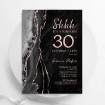 Black Rose Gold Agate Überraschung 30. Geburtstag Einladung<br><div class="desc">Schwarz und Rose Gold sind überraschend 30. Geburtstag Party Einladung. Elegantes modernes Design mit Rock-Agate-Marmor-Geoden-Hintergrund,  Imitate Glitzer Rose Gold und Typografie Drehbuch Schriftart. Die trendige Einladungskarte eignet sich perfekt für eine stilvolle Damenfeier. Gedruckte Zazzle Einladungen oder Sofortdownload digitalen druckbaren Vorlage.</div>