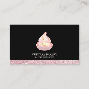 Black Rose Gold Bäckerei Glitzer Cupcake Visitenkarte