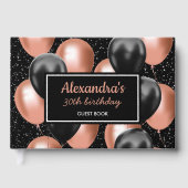 Black Rose Gold Ballon Chic Geburtstag Gästebuch (Vorderseite)