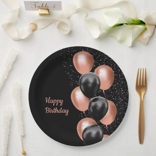 Black Rose Gold Balloon Chic Pappteller (Hochzeit)