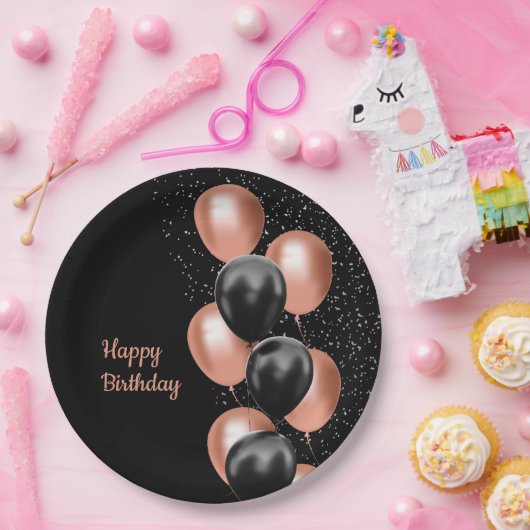 Black Rose Gold Balloon Chic Pappteller (Party)