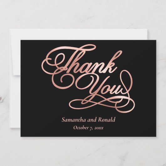 Black Rose Gold Calligraphy Formal Thank You Card Dankeskarte (Vorderseite)