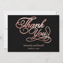 Black Rose Gold Calligraphy Formal Thank You Card