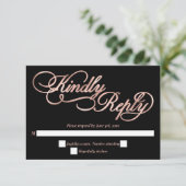 Black & Rose Gold Calligraphy Formal Wedding RSVP Karte (Stehend Vorderseite)
