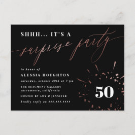 Black & Rose Gold Calligraphy Party Einladungspostkarte
