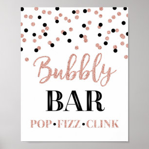Black Rose Gold Confetti Bubbly Bar Sign Poster