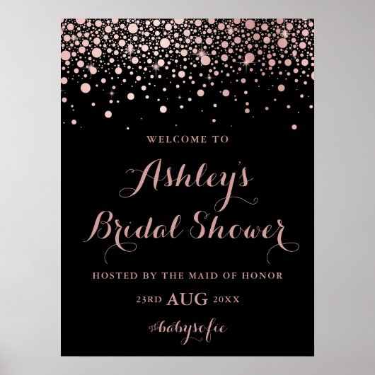 Black Rose Gold Confetti Welcome Brautparty Poster (Vorne)