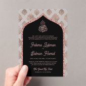 Black Rose Gold Damask Arch-Moslemhochzeit Acryleinladungen (Insitu (Handheld))