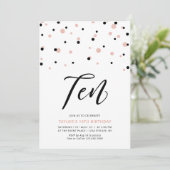 Black & Rose Gold Einfache 10. Teen Birthday Party Einladung (Stehend Vorderseite)