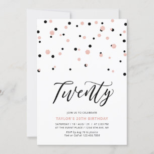 Black Rose Gold Einfache Zwanzig 20. Geburtstagsfe Einladung