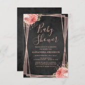 Black Rose Gold Floral Geometric Baby Dusche Einladung (Vorne/Hinten)