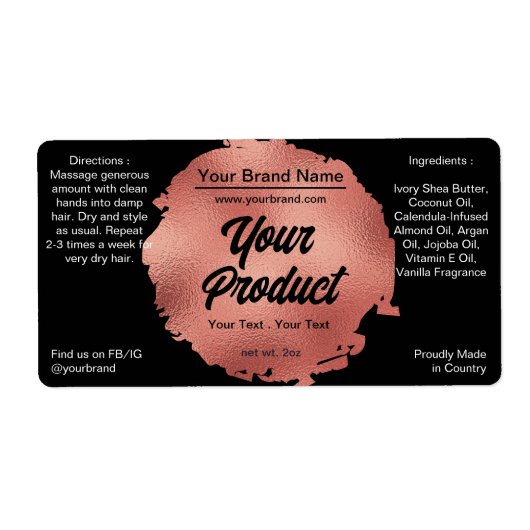 Black Rose Gold Foil Band & Body Product Label (Vorne)