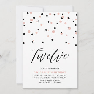 Black & Rose Gold Girl 12. Teen Birthday Party Einladung